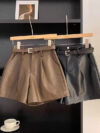 PU Leather Shorts A-line Wide-leg Pants