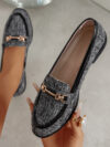 Stitched Solid-Colored Womens Flat Loafers