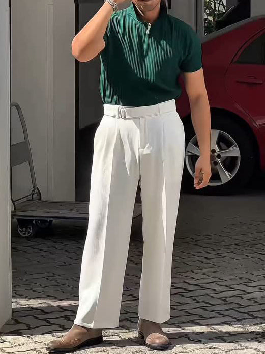 White High-waisted Pleated Pants - Image 4
