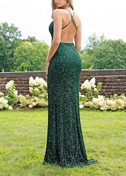 Sequined Lace Back Hollow Out See-through V-neck Dress - Image 2