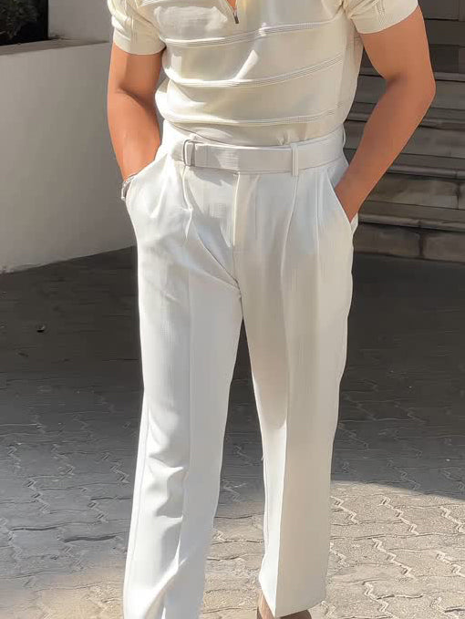 White High-waisted Pleated Pants - Image 3