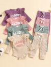 Candy Color Sunken Stripe Letter Embroidery Suit