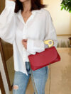 Pin Top Handle Purse Leather Handbag