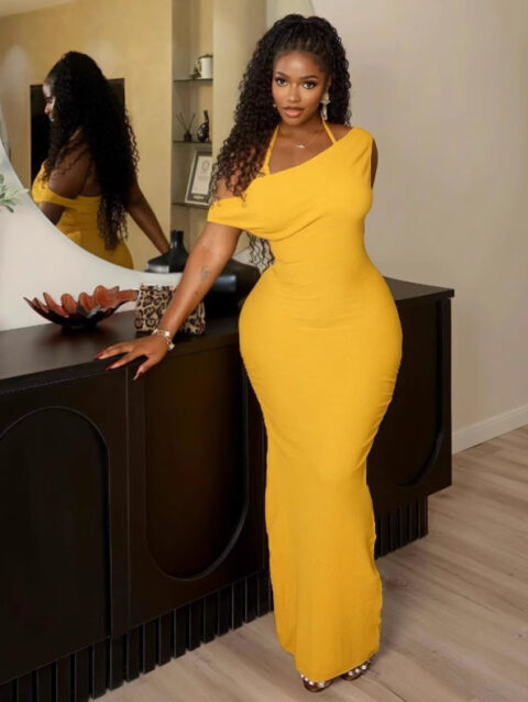 Slant Neck Backless Dress