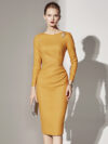 French Business Waist Yellow Dress