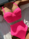 Webbing Panel One Piece Solid Multicolor Swimsuit