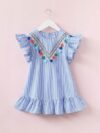 Fringed vertical stripe ruffle dress
