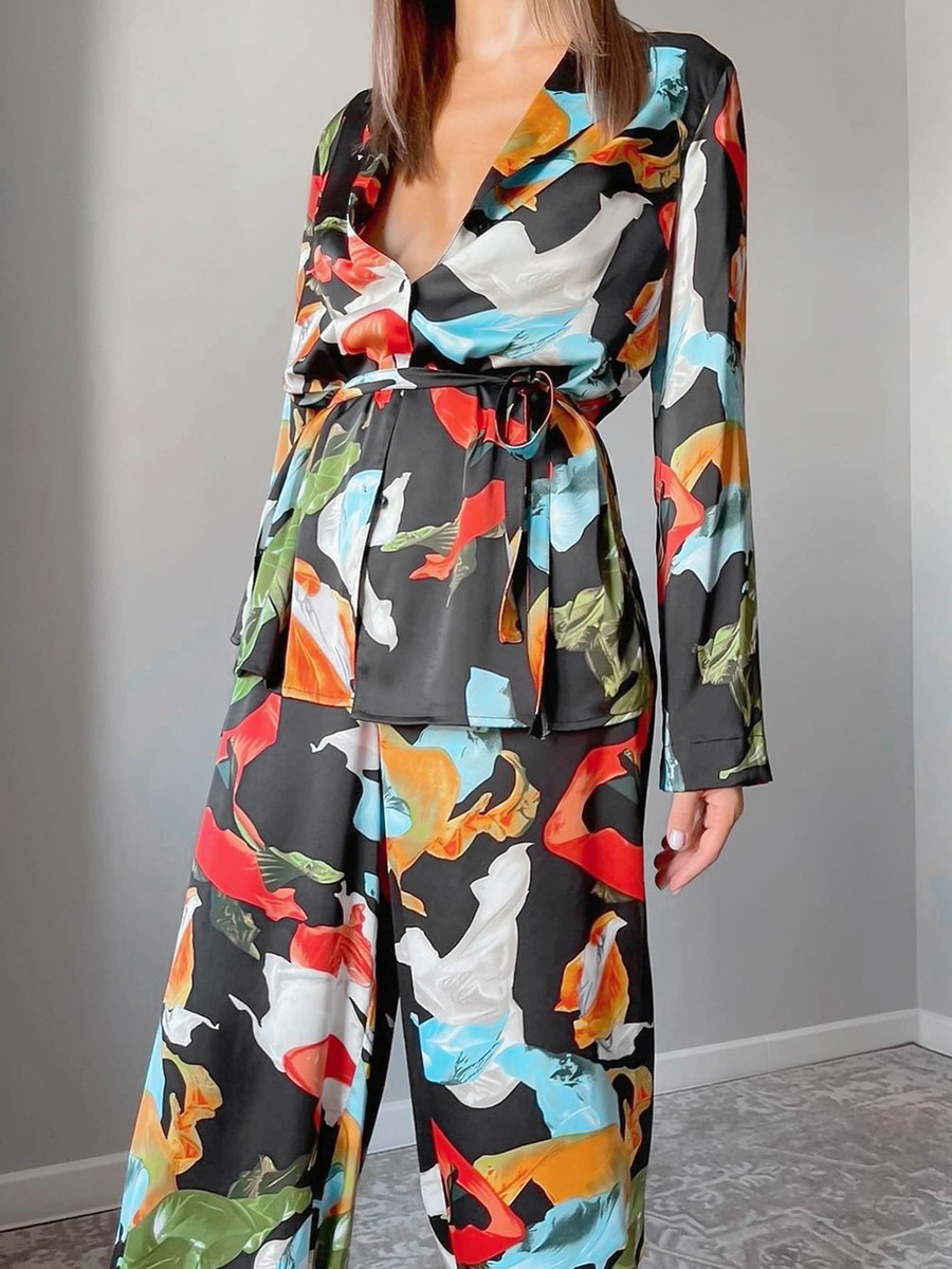 Print Top Wide Leg Pants Suit - Image 3