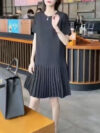 Loose-fit Solid-color Youthful Mid-length Pleated Dress