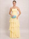 Solid-color Strapless Waist-cinching Tiered Pleated Dress