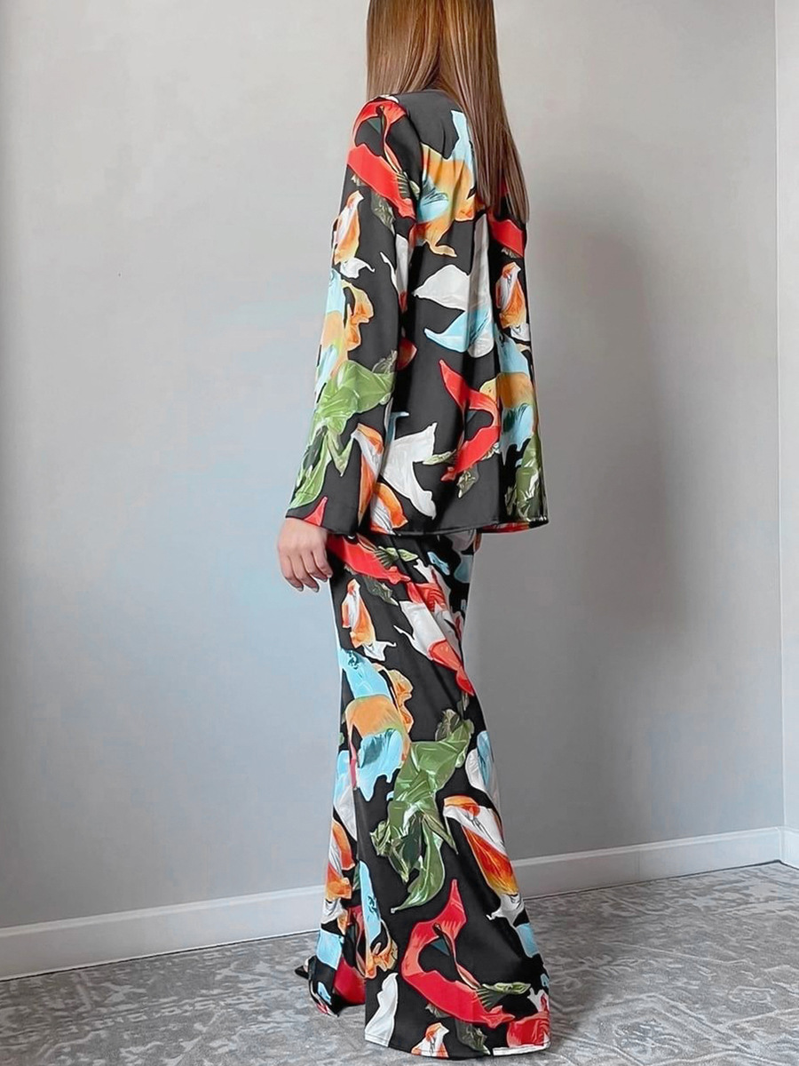 Print Top Wide Leg Pants Suit - Image 2