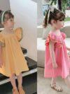 Girls Flounced Sleeve Square Collar Sweet Dress