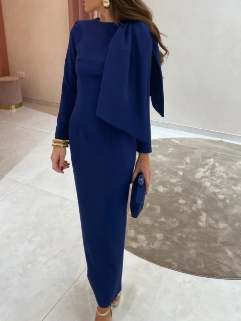Elegant Long Sleeve Bow Accent Bodycon Dress
