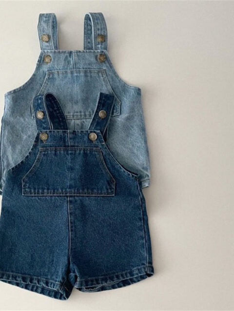 Solid Color Denim Overalls Kids Jumpsuit