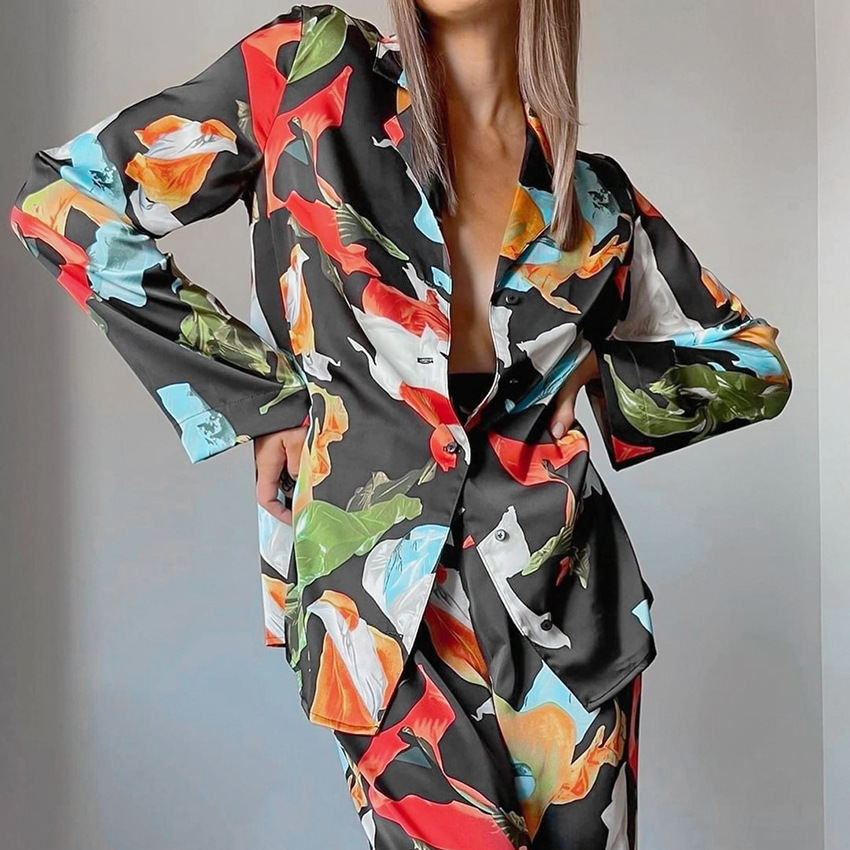 Print Top Wide Leg Pants Suit