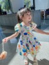 Western Style Skirt Color Puff Sleeve Dress