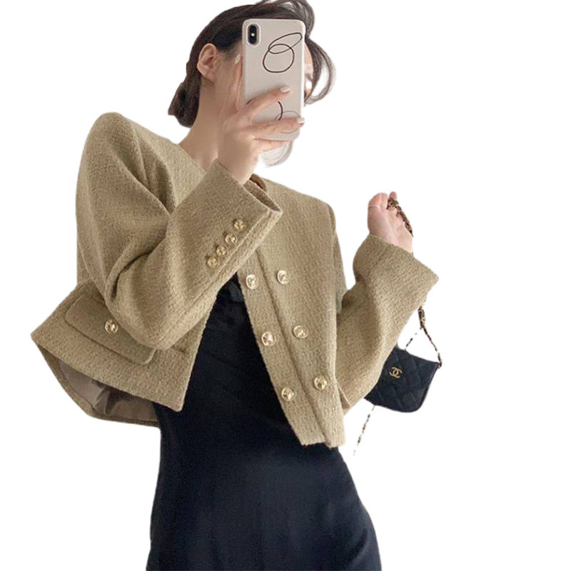Crew-neck Padded-shoulder Cropped Jacket - Image 4
