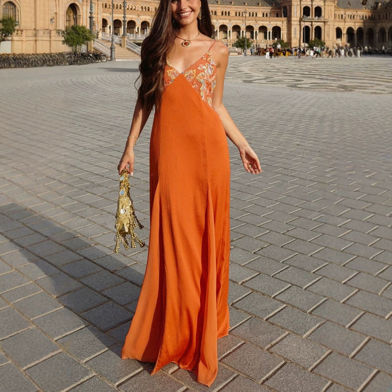 Spaghetti-strap Satin Dress And Scarf Two-piece Set - Image 3