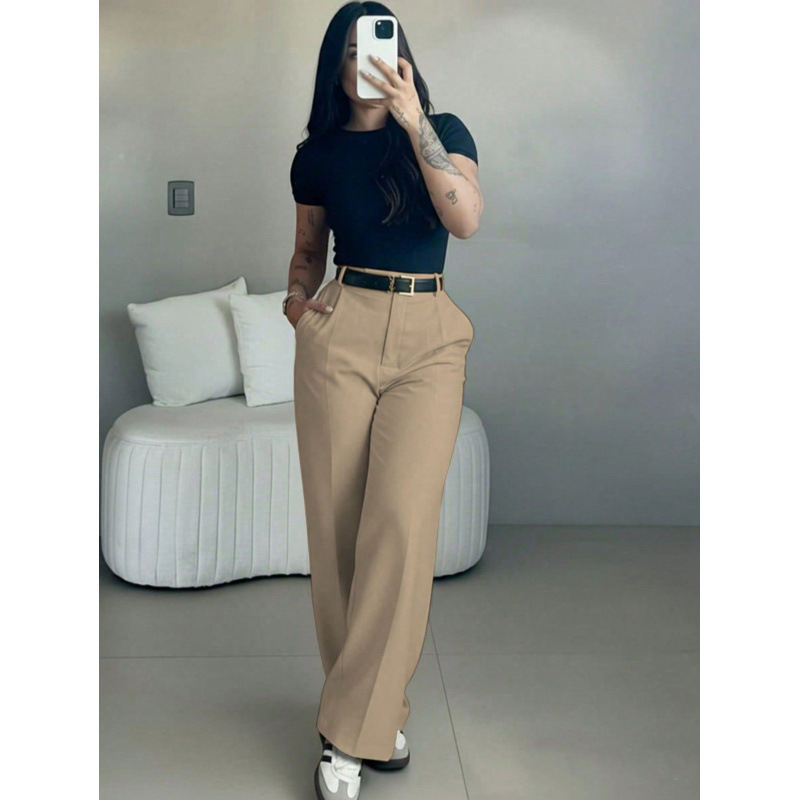 Versatile High-waisted Straight-leg Minimalist Suit Pants - Image 8