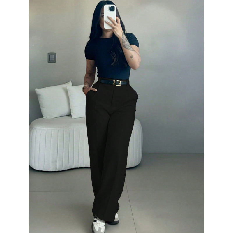 Versatile High-waisted Straight-leg Minimalist Suit Pants - Image 7