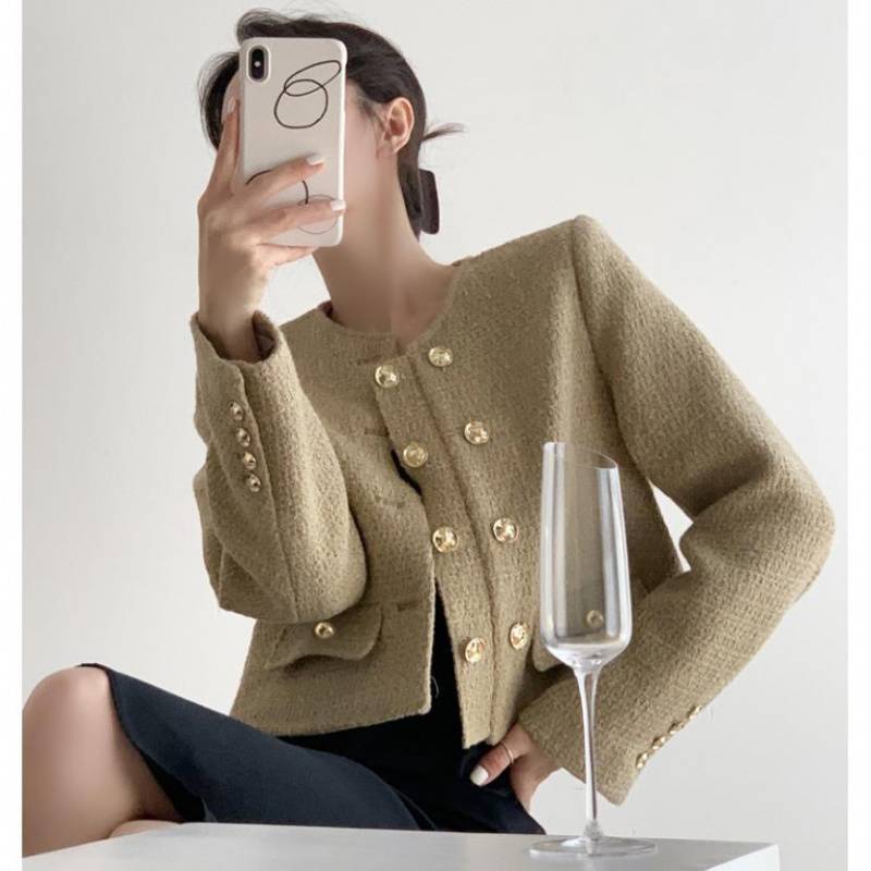 Crew-neck Padded-shoulder Cropped Jacket - Image 3