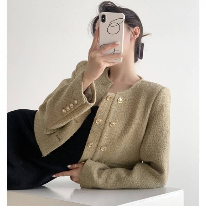 Crew-neck Padded-shoulder Cropped Jacket - Image 2