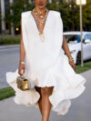 Solid-color Relaxed-fit V-neck Midi Dress