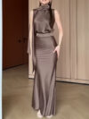 Solid-Colored Waist-Cinching Dress
