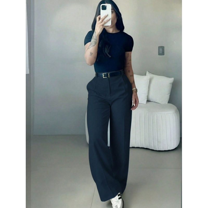 Versatile High-waisted Straight-leg Minimalist Suit Pants - Image 6