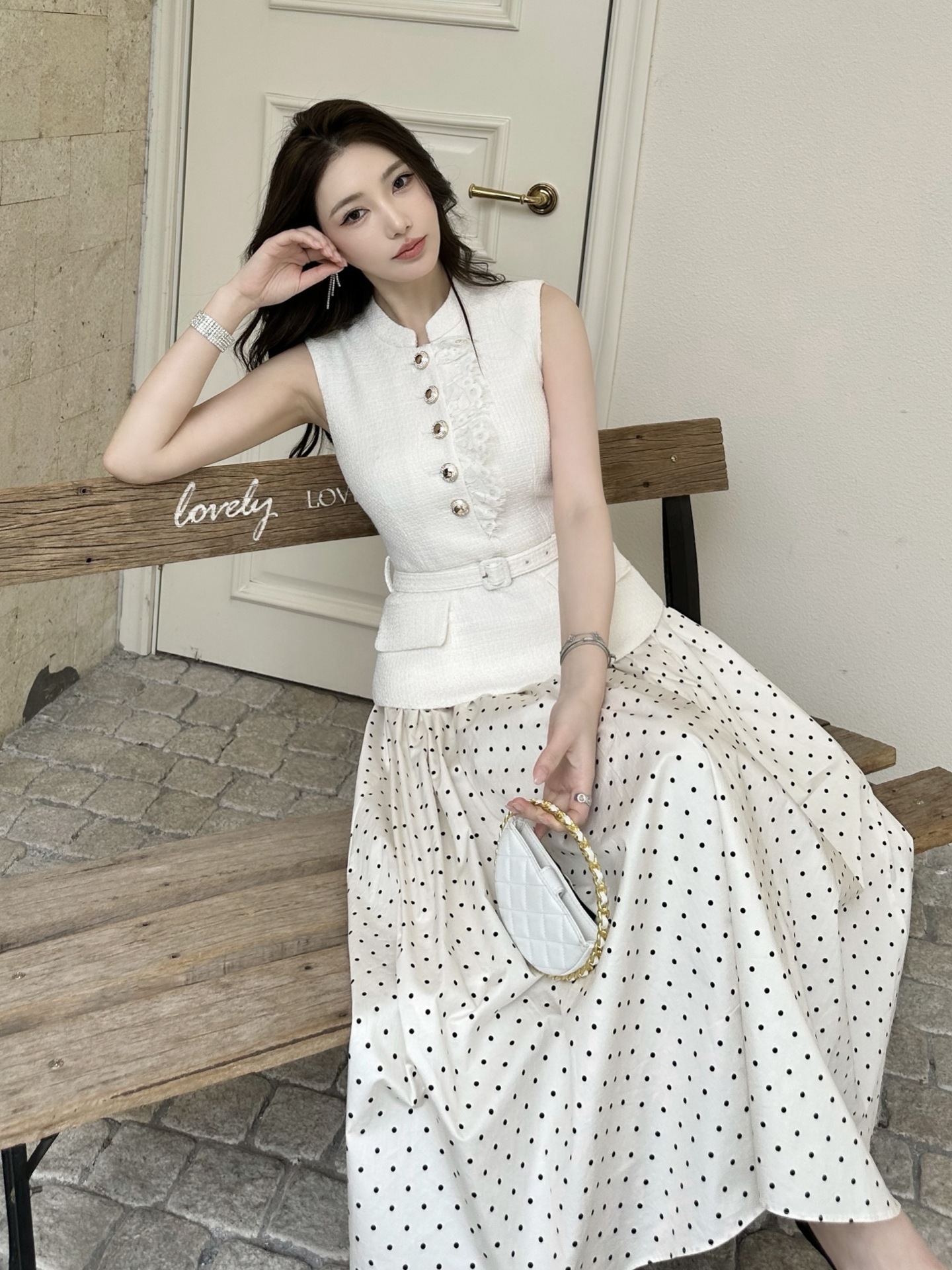 Sleeveless Faux Two-piece Spliced Polka-dot Dress - Image 5
