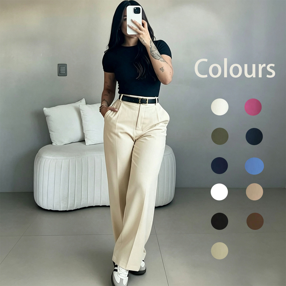Versatile High-waisted Straight-leg Minimalist Suit Pants