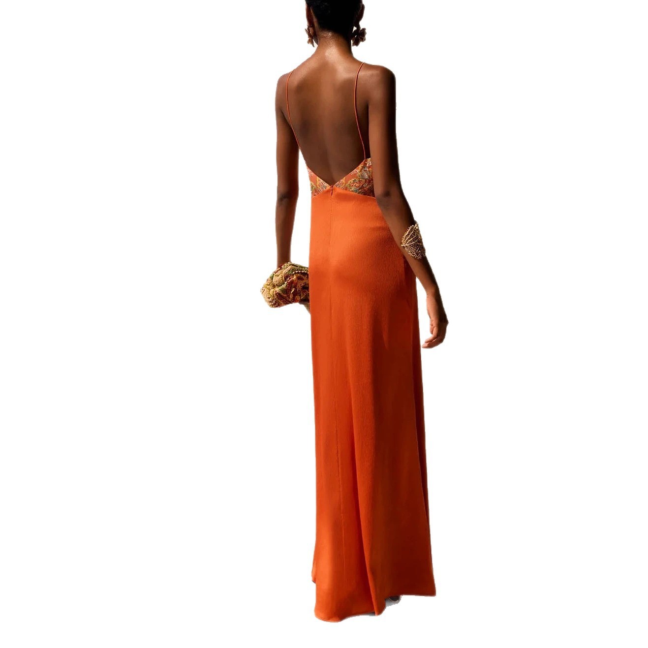 Spaghetti-strap Satin Dress And Scarf Two-piece Set - Image 5