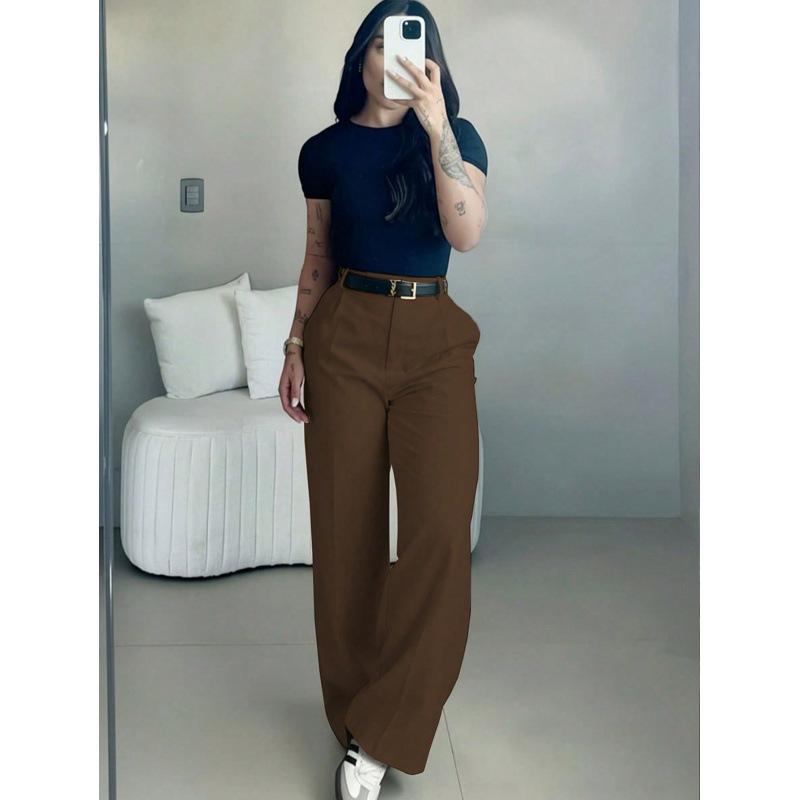 Versatile High-waisted Straight-leg Minimalist Suit Pants - Image 9