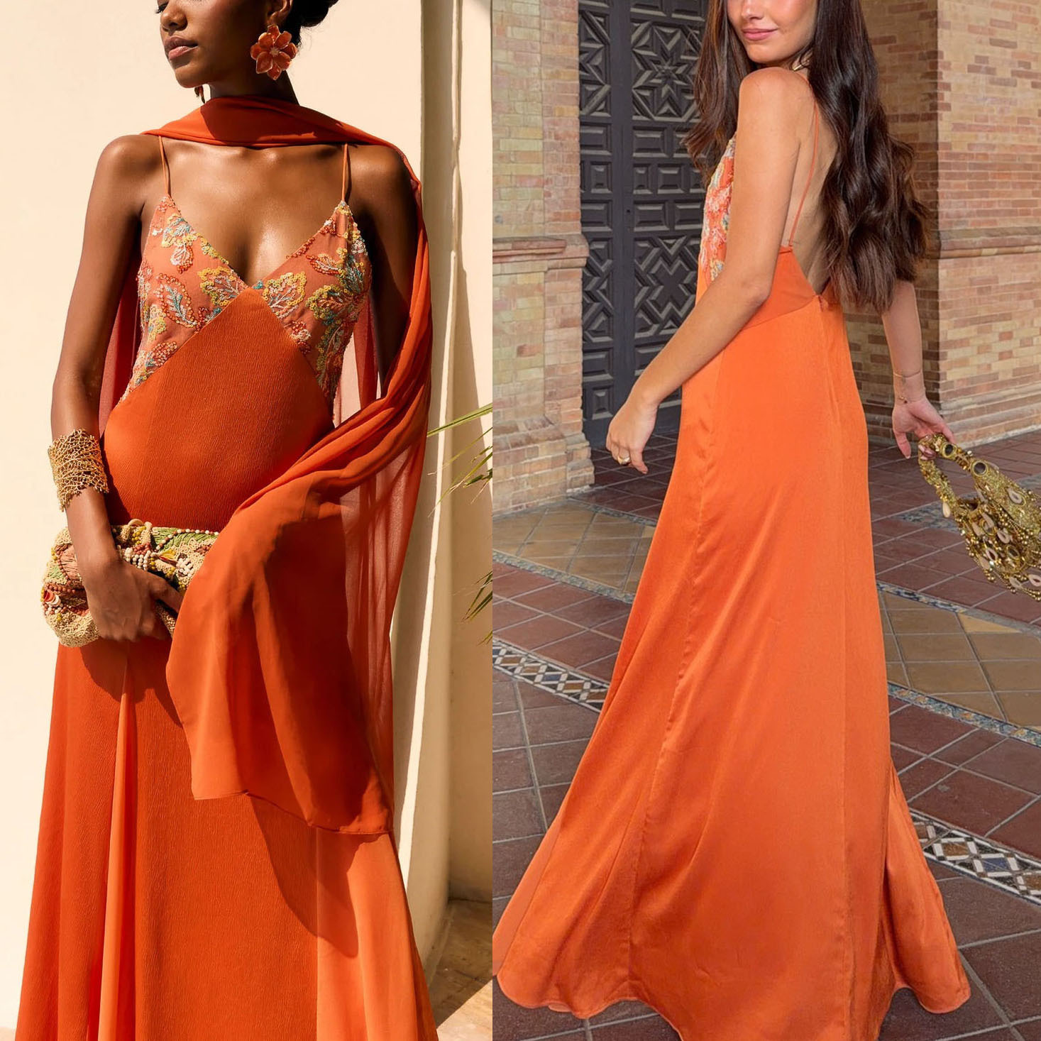 Spaghetti-strap Satin Dress And Scarf Two-piece Set