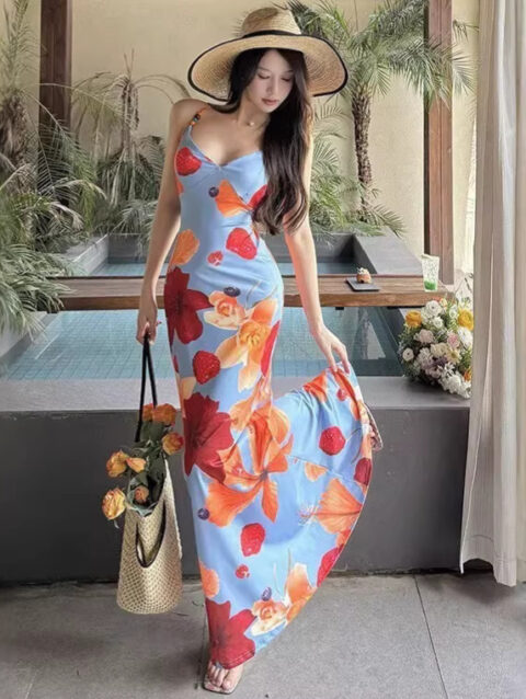 Fashionable Printed Strap Dress For Women