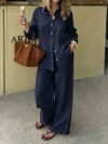 Linen Two-piece Set With A Lapel And Long Sleeves