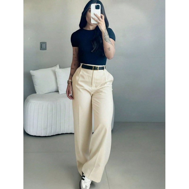 Versatile High-waisted Straight-leg Minimalist Suit Pants - Image 5