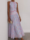 Abstract Print Sleeveless Crop Vest & Flared Midi Skirt 2-Piece Set