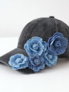 Retro Washed Denim Three-dimensional Rose Flower Cap