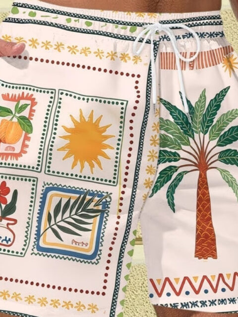 Bohemian-style Plant-print Mens Beach Shorts Quick-drying