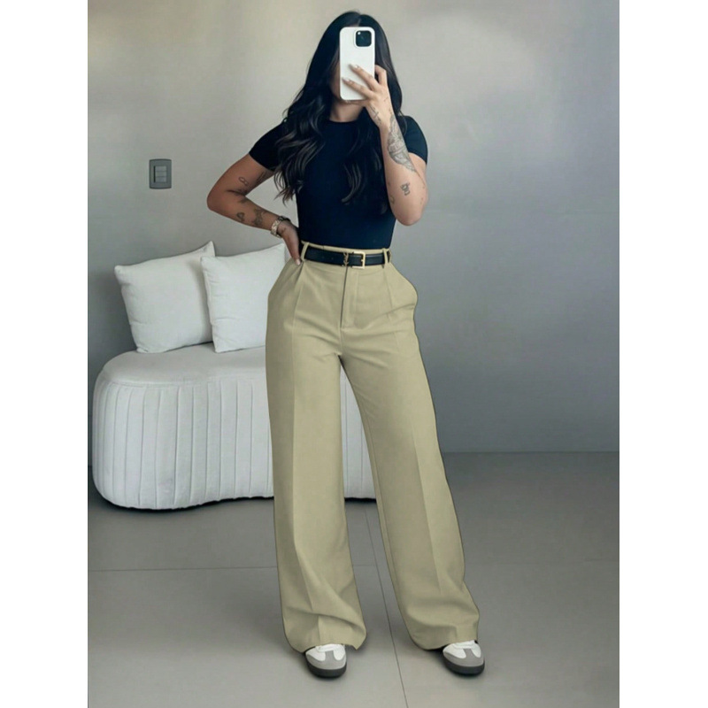 Versatile High-waisted Straight-leg Minimalist Suit Pants - Image 3