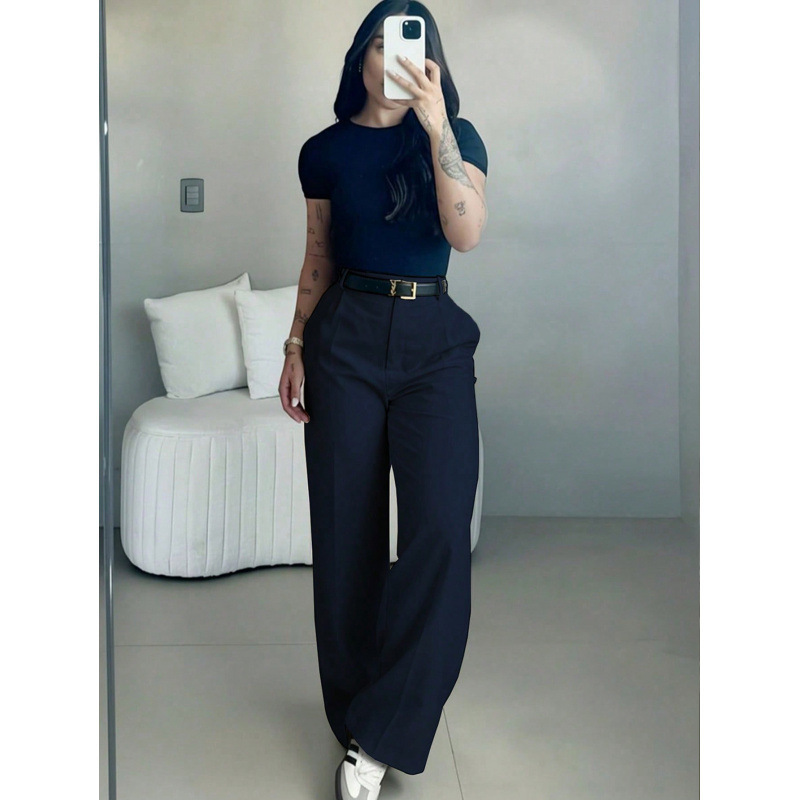 Versatile High-waisted Straight-leg Minimalist Suit Pants - Image 2