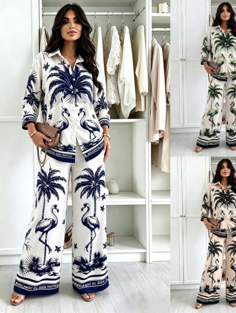 Stylish Printed Blouse Top Patterned Pants Set