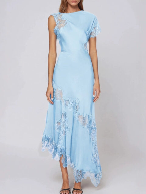 Satin Lace-trimmed Short-sleeve Dress