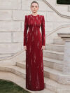 Crystal Rainfall Long-Sleeve Maxi Gown